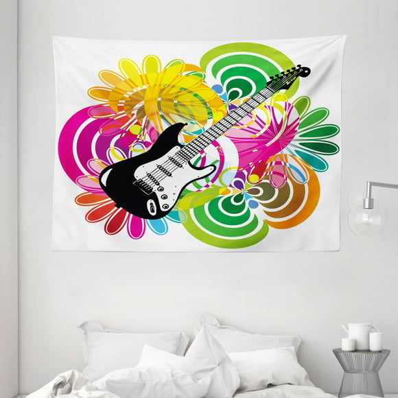 Feelyou Fire Guitar Print Tapestry Rock Music Themed Wall Blanket for Kids Children Teens Musical Pattern Wall Hanging Guitar Instruments Wall Art Bedroom Decor Small 51x59 